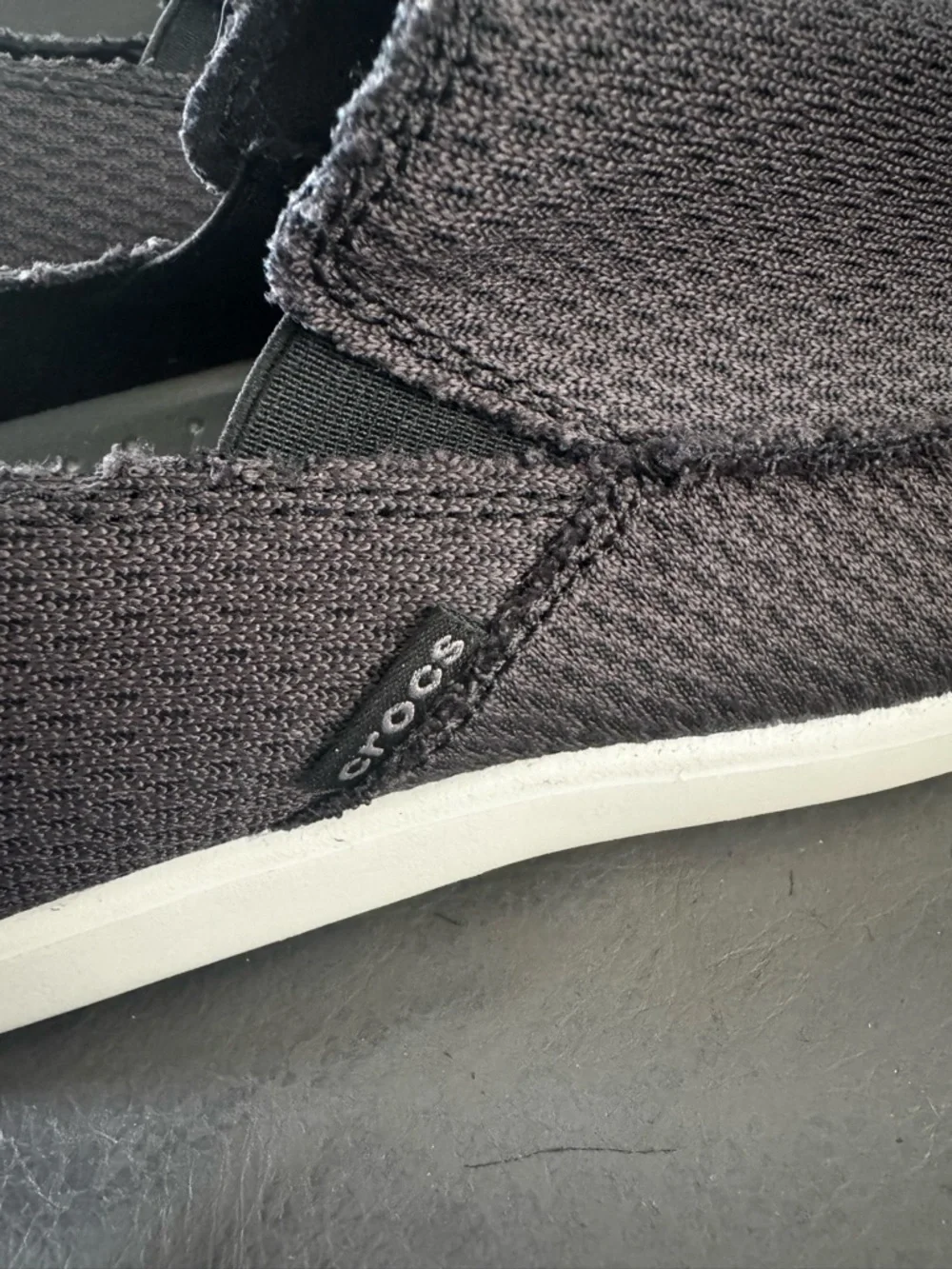 CROCS Men’s Black Slip-On Knit Loafers with White Sole - Picture 6 of 6